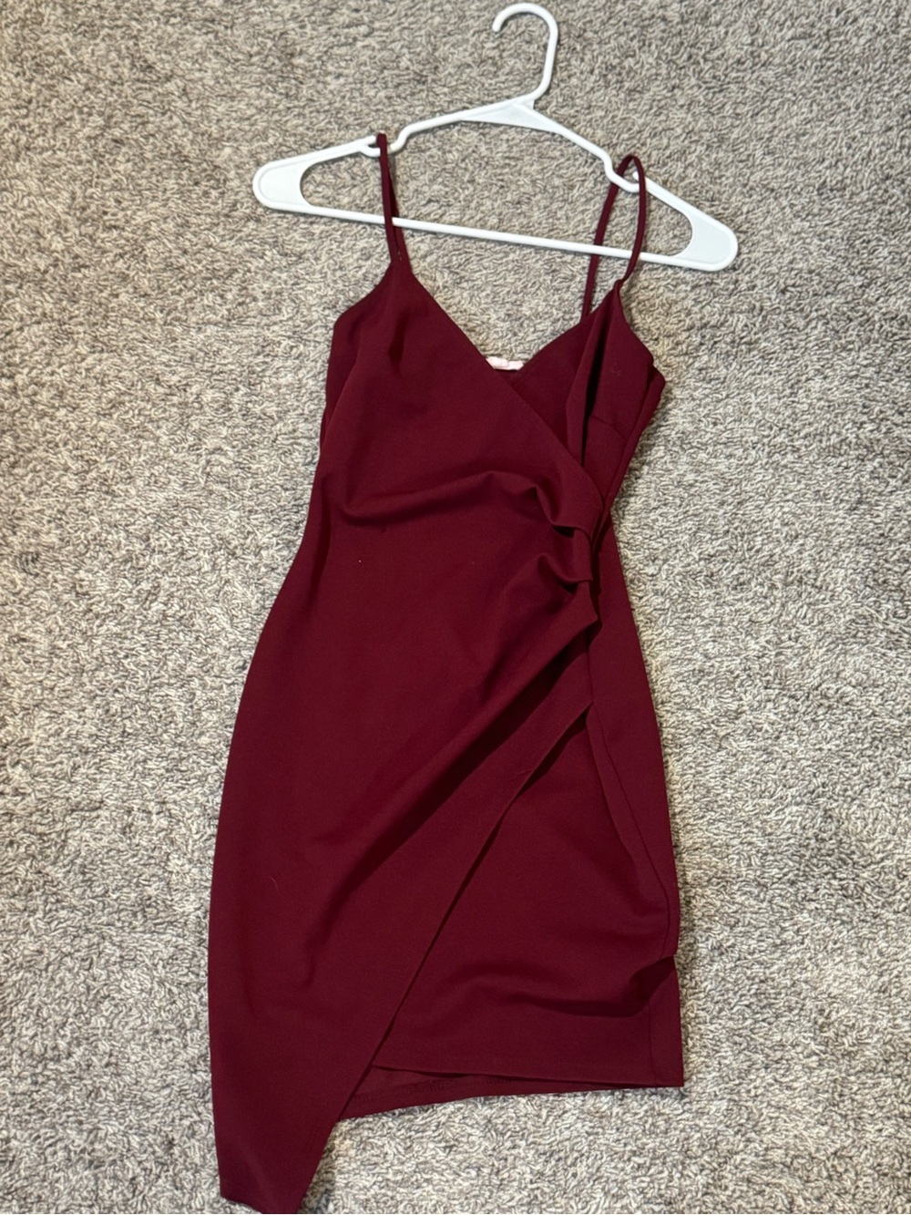 a'gaci Burgundy Spaghetti-Strap Wrap Mini Dress